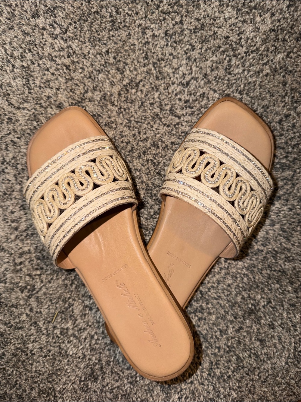 Neutral Tan Woven Slide Sandals - Women